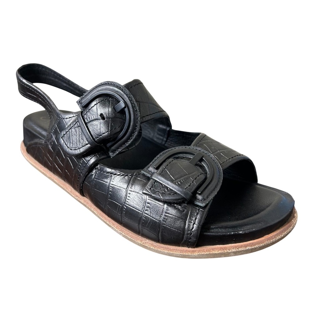 Sofft Sandals 10 Adalia‎ Black Croc Embossed Leather Double Buckle Slingback